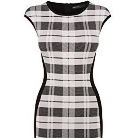 Karen Millen Checks Black White Dress bodycon Pencil Sz 4 New $299 - Picture 1 of 9